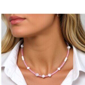 Breast Cancer Awareness Beaded Jewelry Set – Necklace and earrings NWT (WJW001)